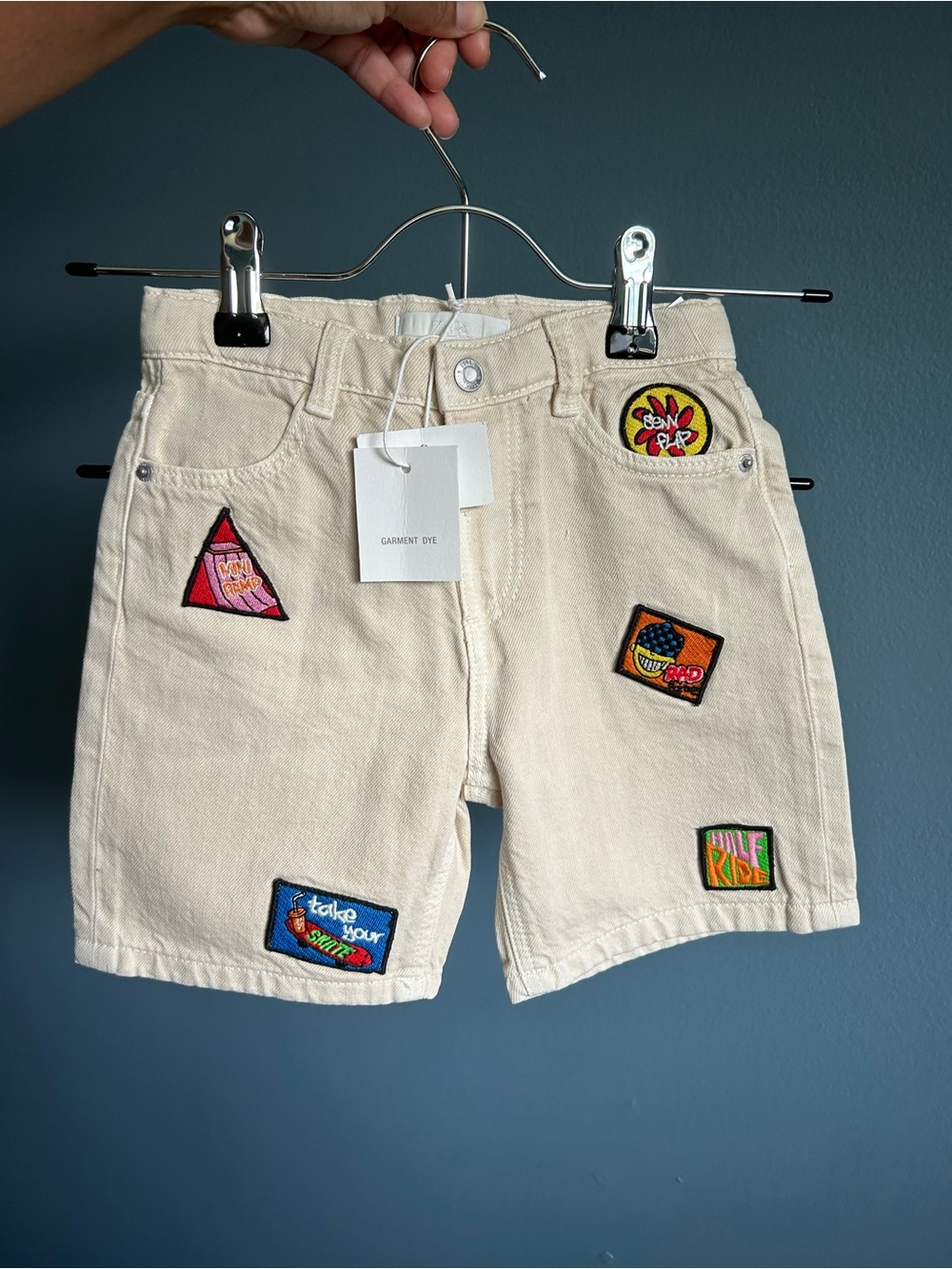 Zara Cream Kids Shorts with Colorful Patch Appliqués